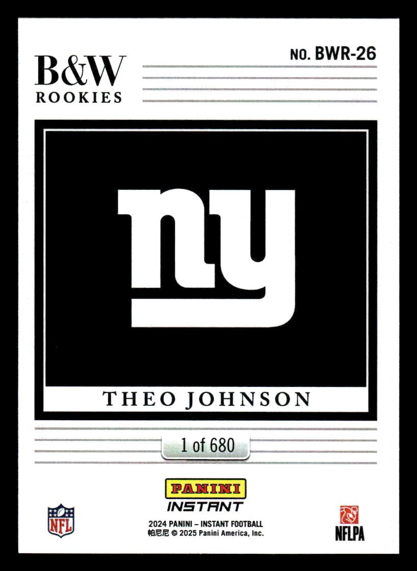 2024 Panini Instant NFL Black & White Rookies #BWR-26 Theo Johnson