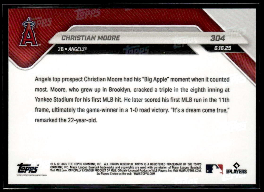 2025 Topps Now #304 Christian Moore 1st MLB Hit