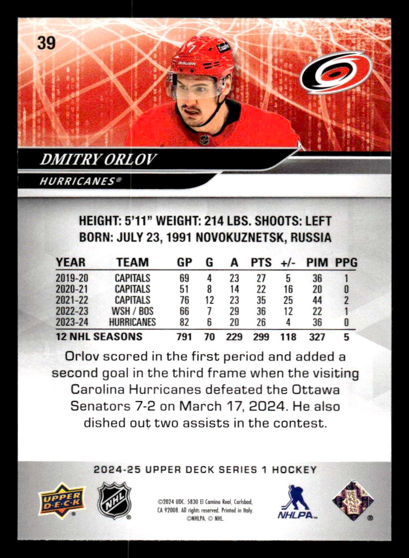 2024-25 Upper Deck #39 Dmitry Orlov