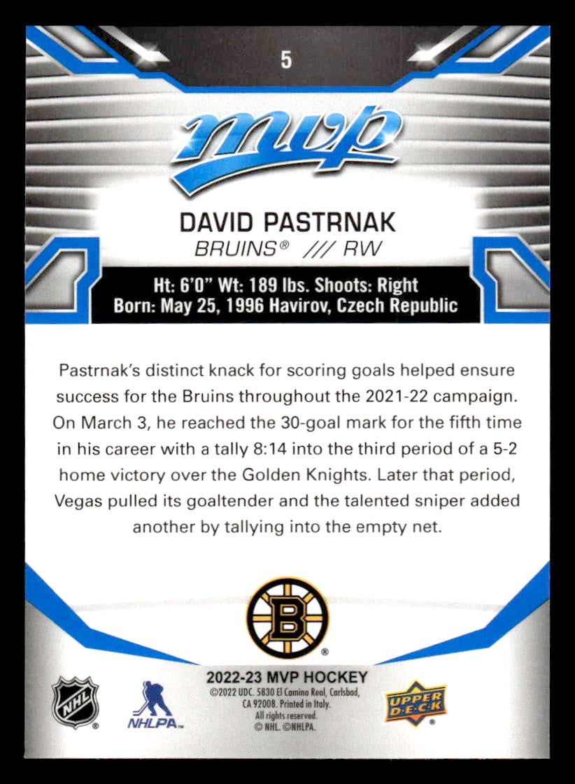2022-23 Upper Deck MVP #5 David Pastrnak Blue Script
