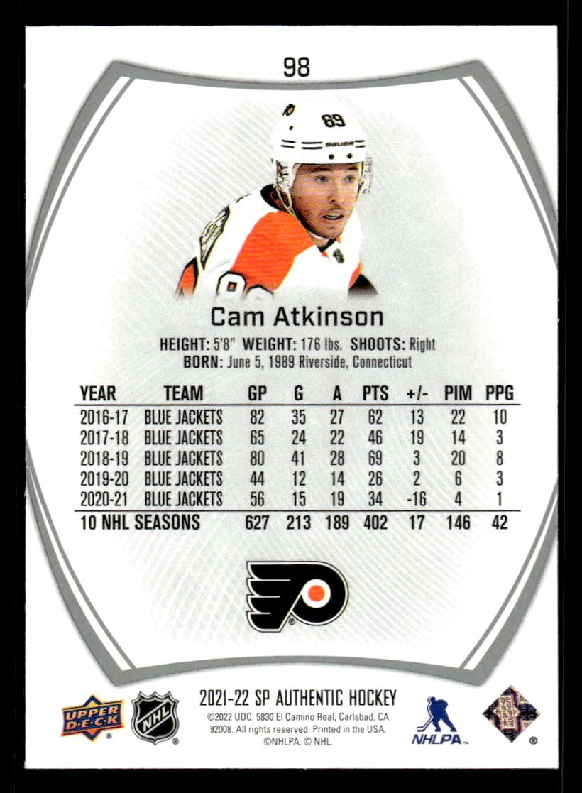 2021-22 SP Authentic #98 Cam Atkinson