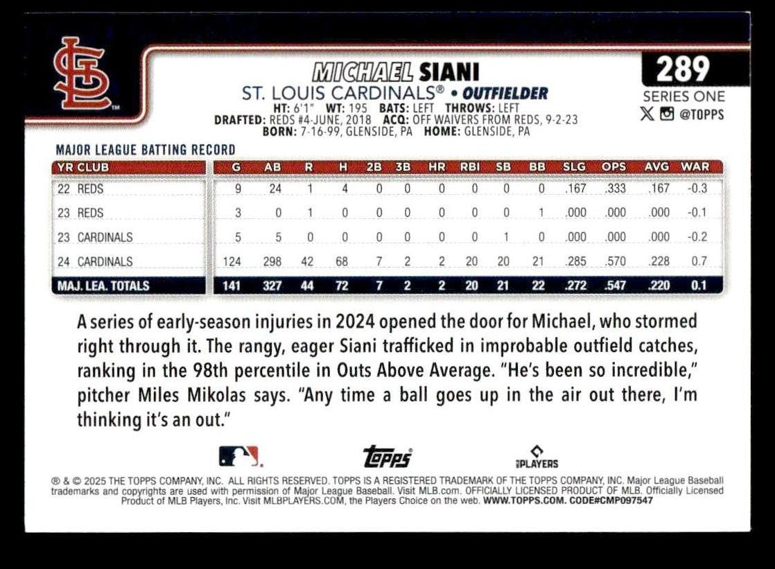 2025 Topps #289 Michael Siani