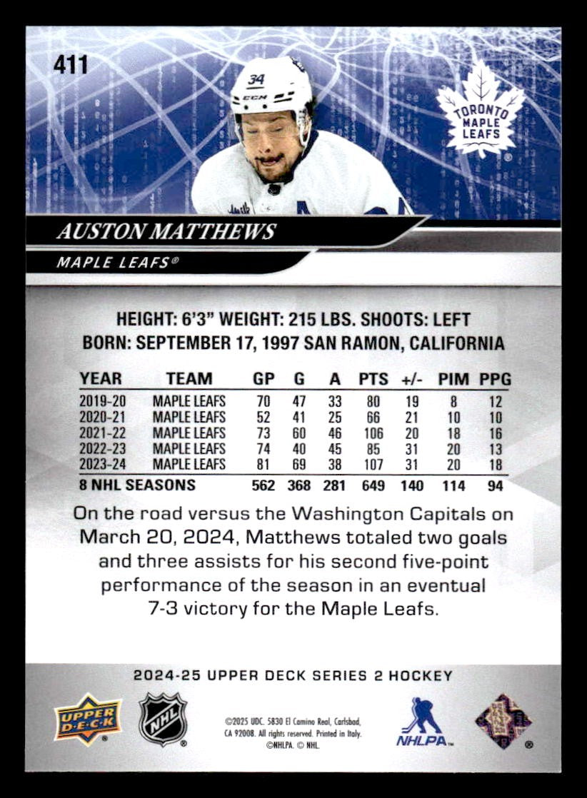 2024-25 Upper Deck #411 Auston Matthews