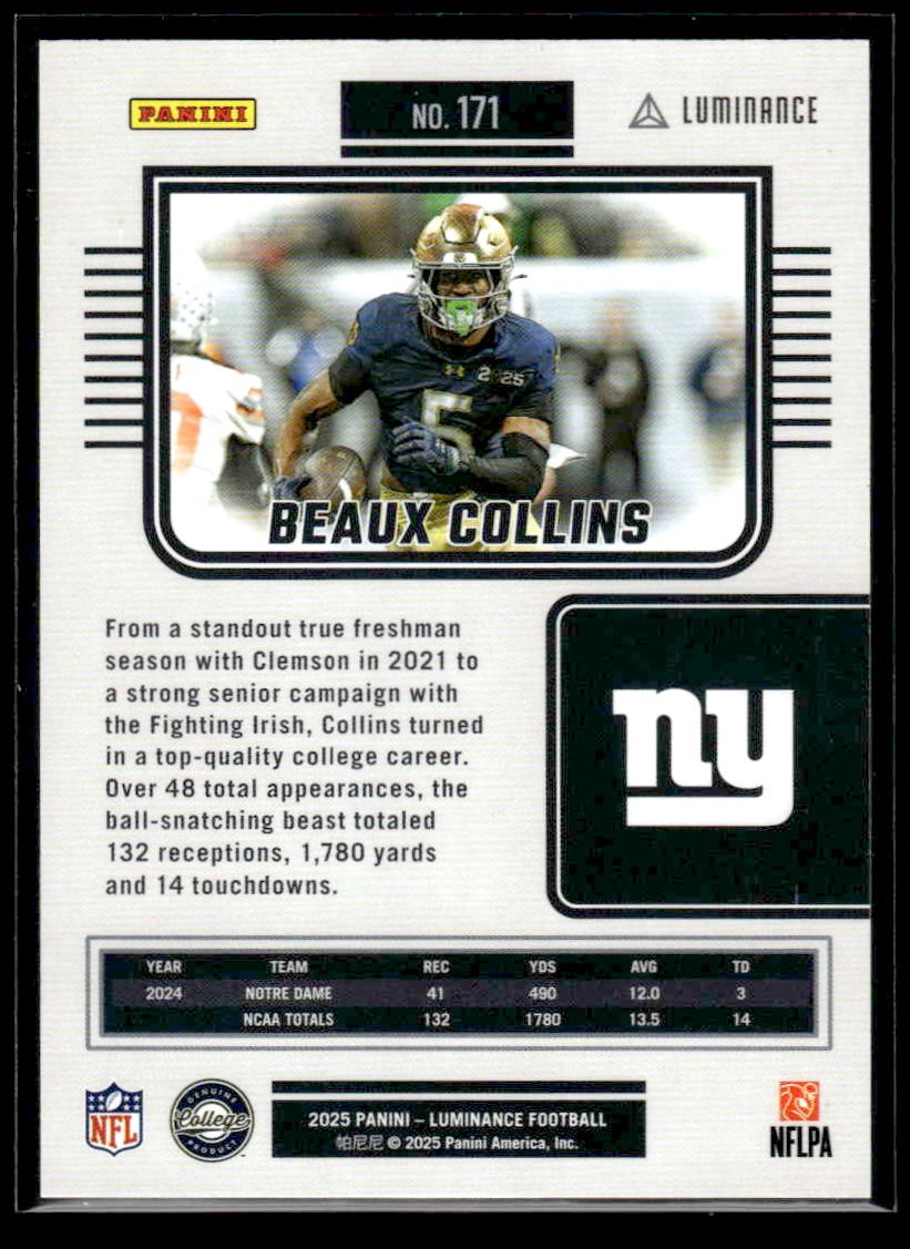 2025 Panini Luminance #171 Beaux Collins Gold #/299
