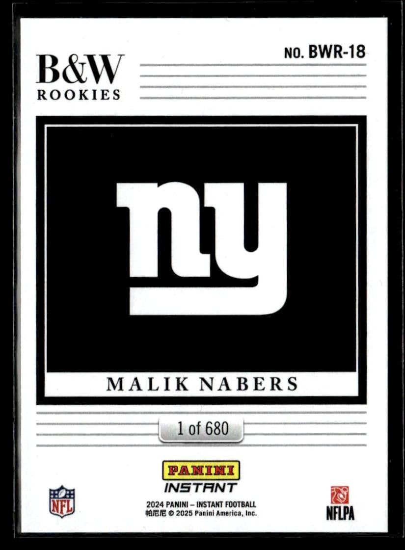 2024 Panini Instant NFL Black & White Rookies #BWR-18 Malik Nabers