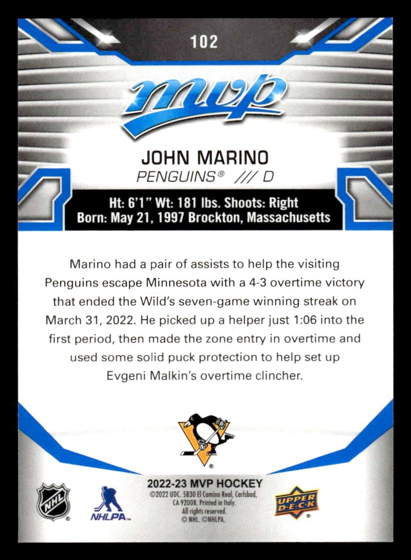 2022-23 Upper Deck MVP #102 John Marino Blue Script