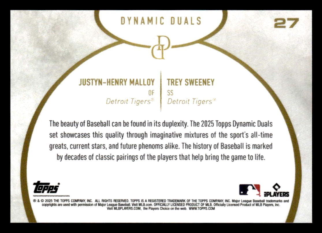 2025 Topps Dynamic Duals #27 Justyn-Henry Malloy / Trey Sweeney