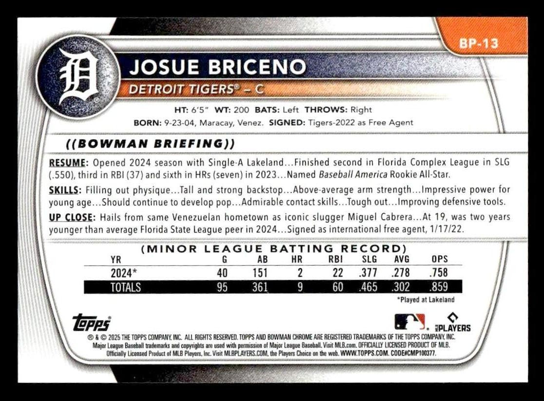 2025 Bowman #BP-13 Josue Briceno Prospects