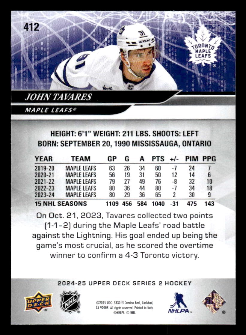 2024-25 Upper Deck #412 John Tavares