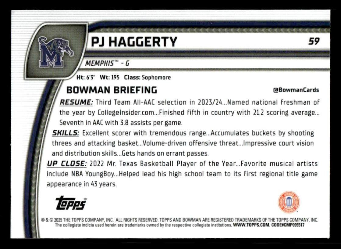 2024-25 Bowman University Chrome #59 PJ Haggerty