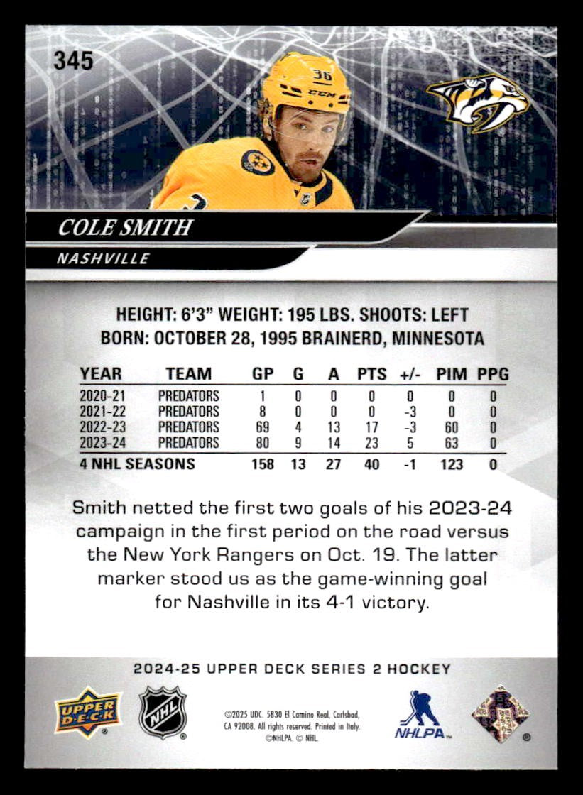 2024-25 Upper Deck #345 Cole Smith