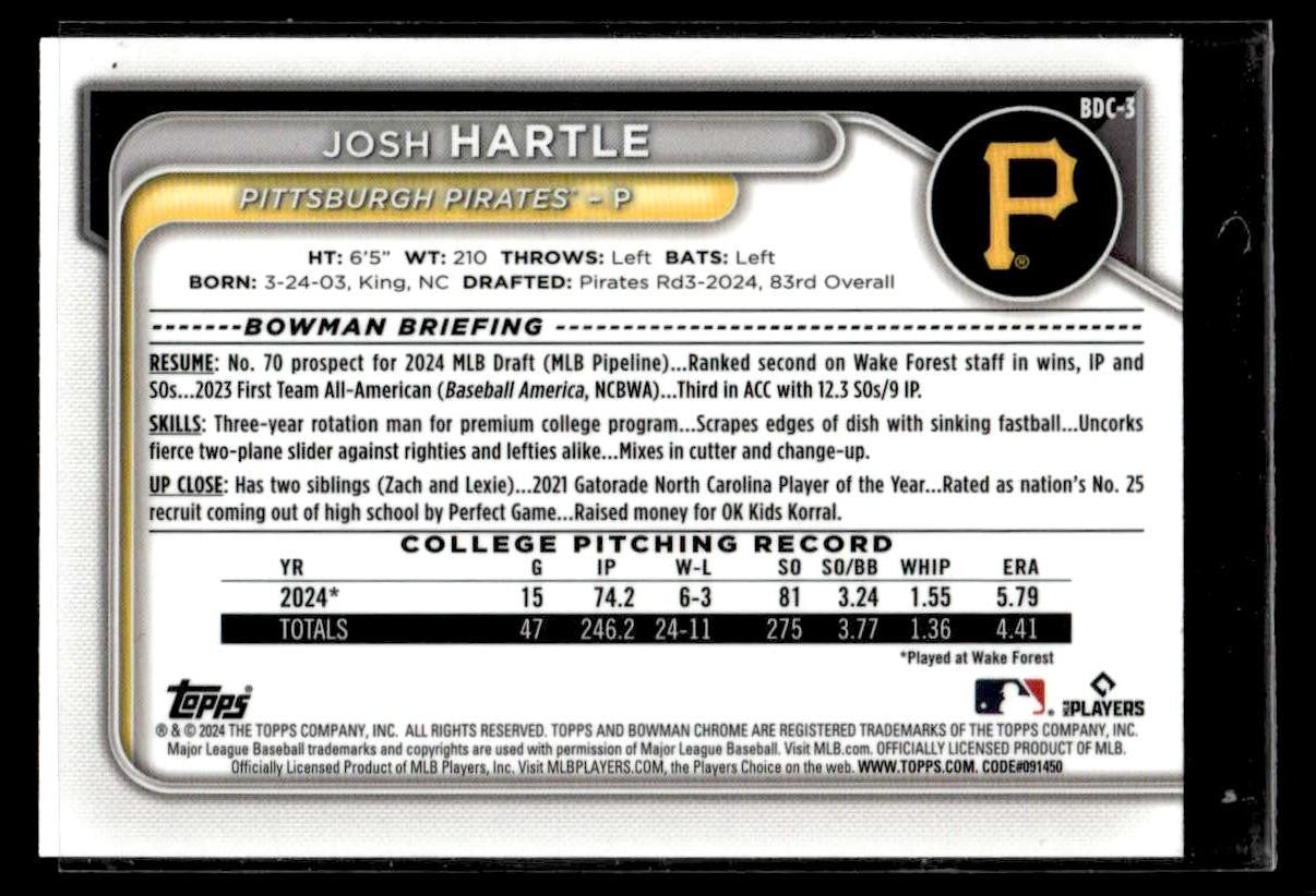 2024 Bowman Draft #BD-3 Josh Hartle