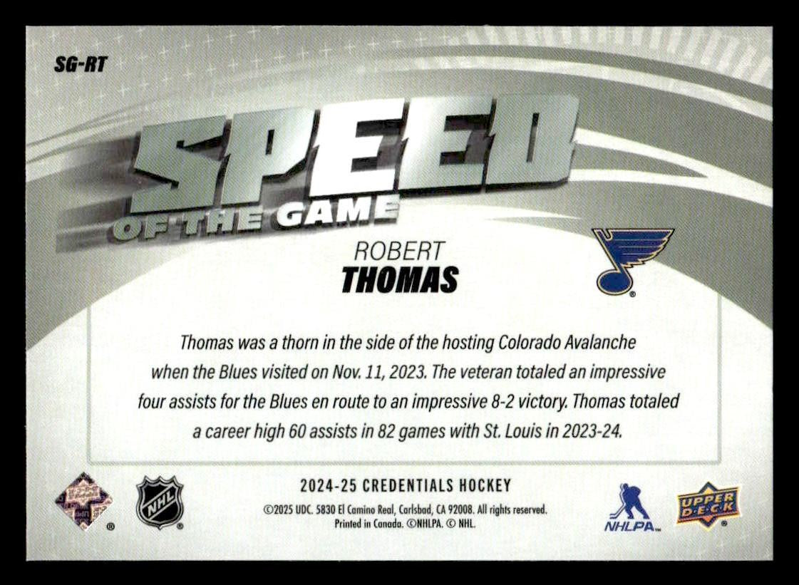 2024-25 Upper Deck Credentials #SG-RT Robert Thomas Speed of the Game