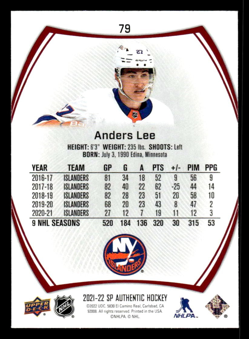 2021-22 SP Authentic #79 Anders Lee Limited Red