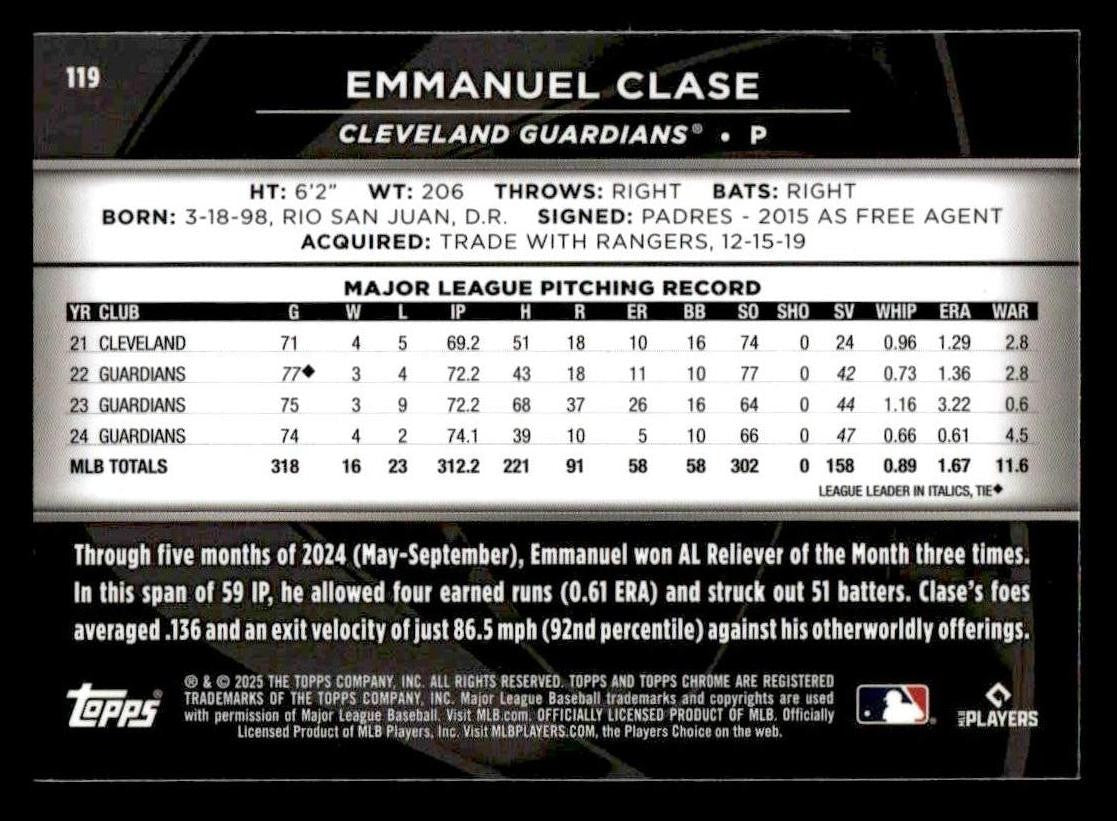 2025 Topps Chrome Black #119 Emmanuel Clase