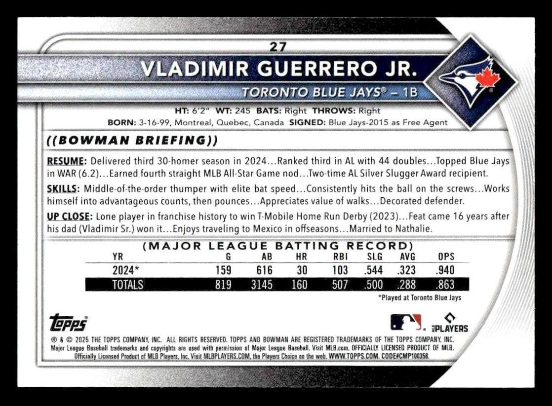 2025 Bowman #27 Vladimir Guerrero Jr.