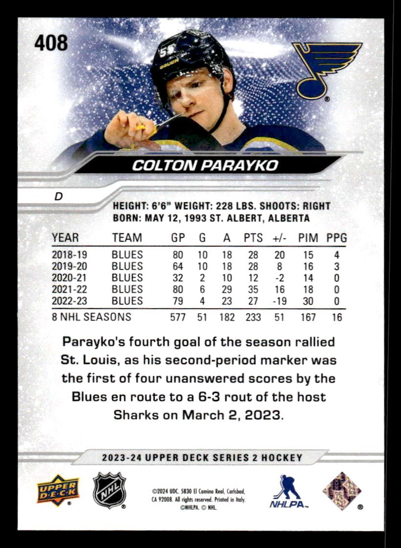 2023-24 Upper Deck #408 Colton Parayko