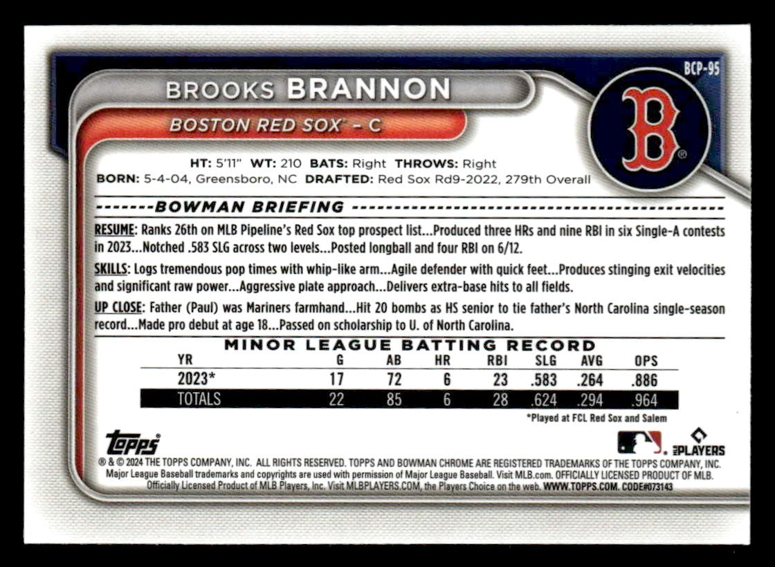 2024 Bowman #BCP-95 Brooks Brannon Chrome Prospects
