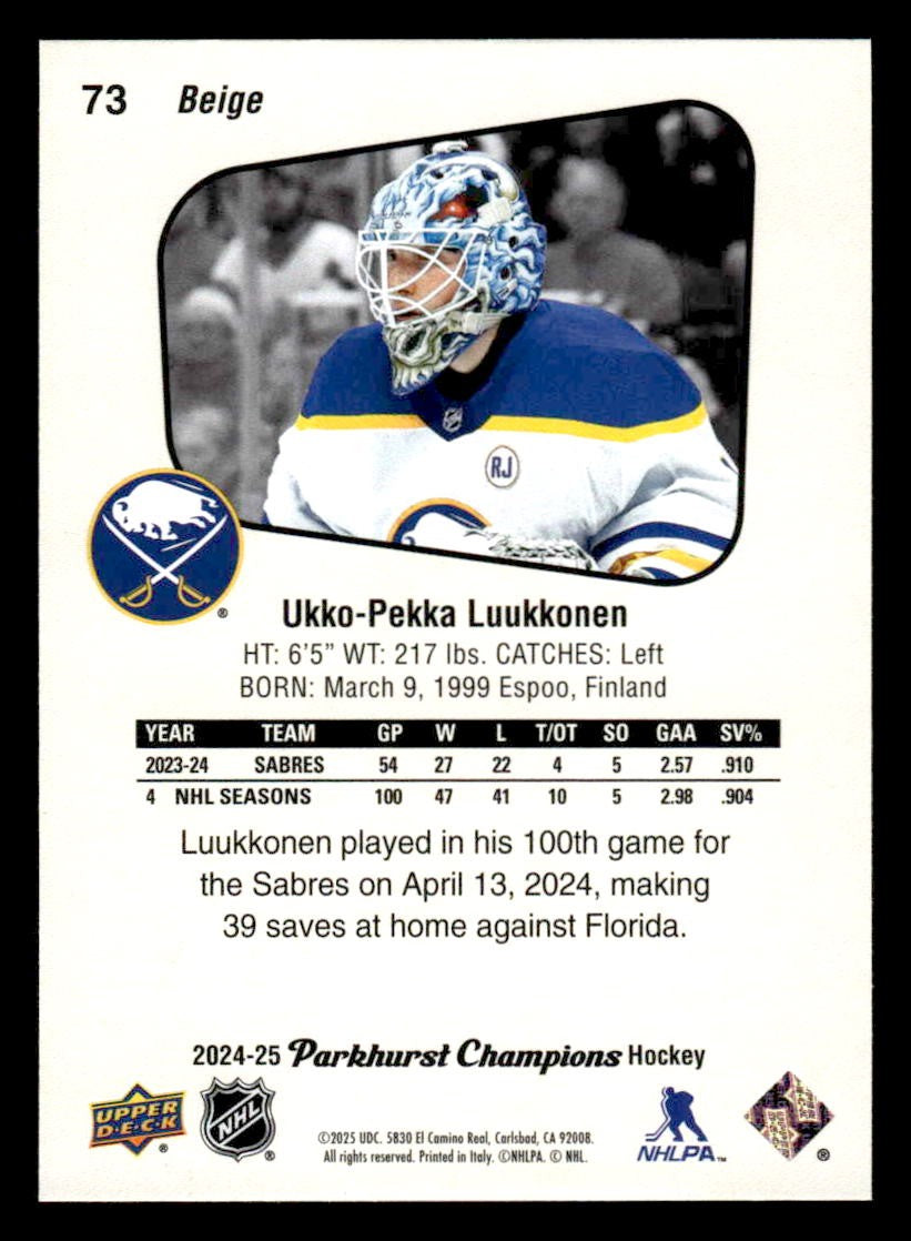 2024-25 Parkhurst Champions #73 Ukko-Pekka Luukkonen