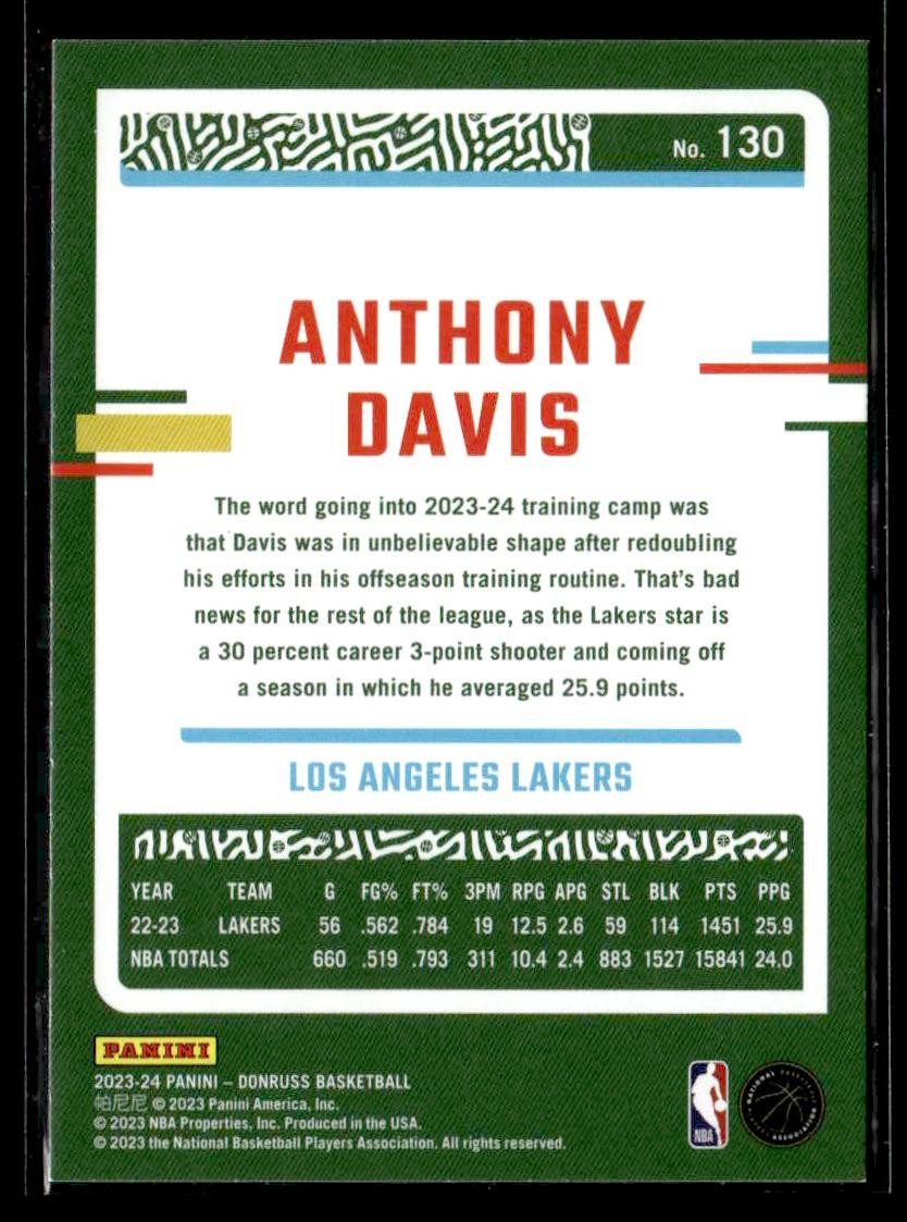2023-24 Donruss #130 Anthony Davis Green Laser Holo