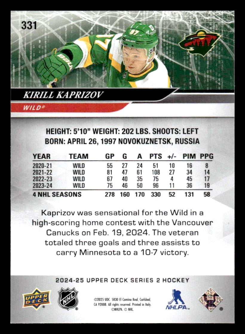 2024-25 Upper Deck #331 Kirill Kaprizov
