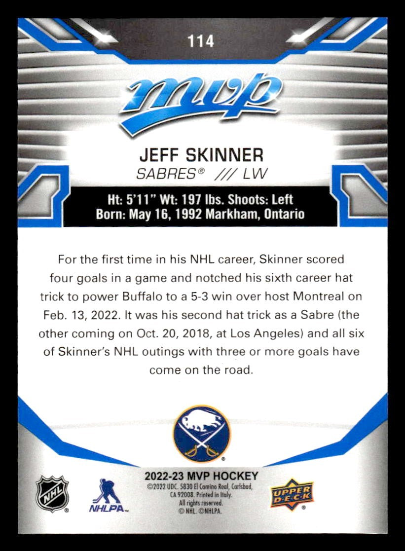 2022-23 Upper Deck MVP #114 Jeff Skinner Blue Script