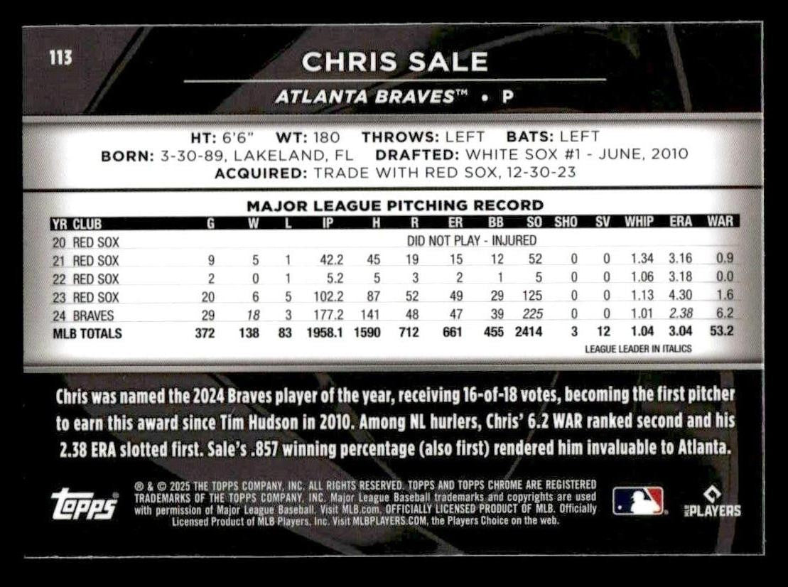 2025 Topps Chrome Black #113 Chris Sale