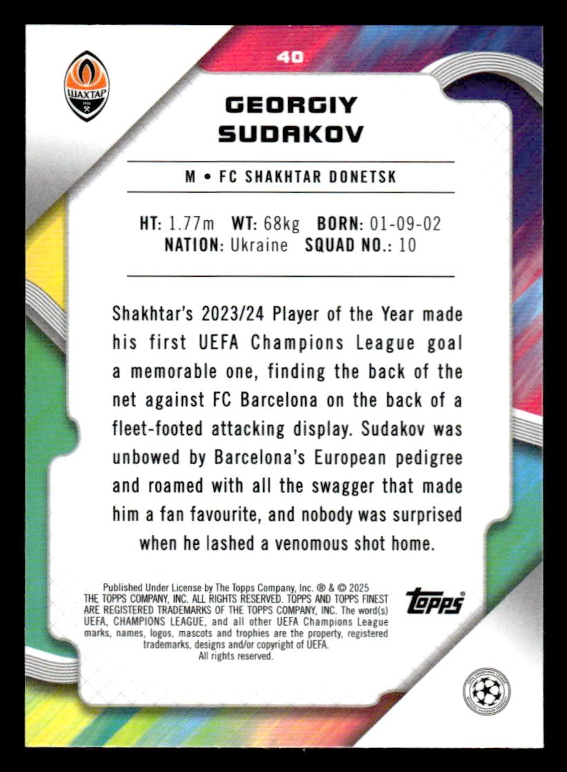 2024-25 Topps Finest UEFA Club Comp #40 Georgiy Sudakov