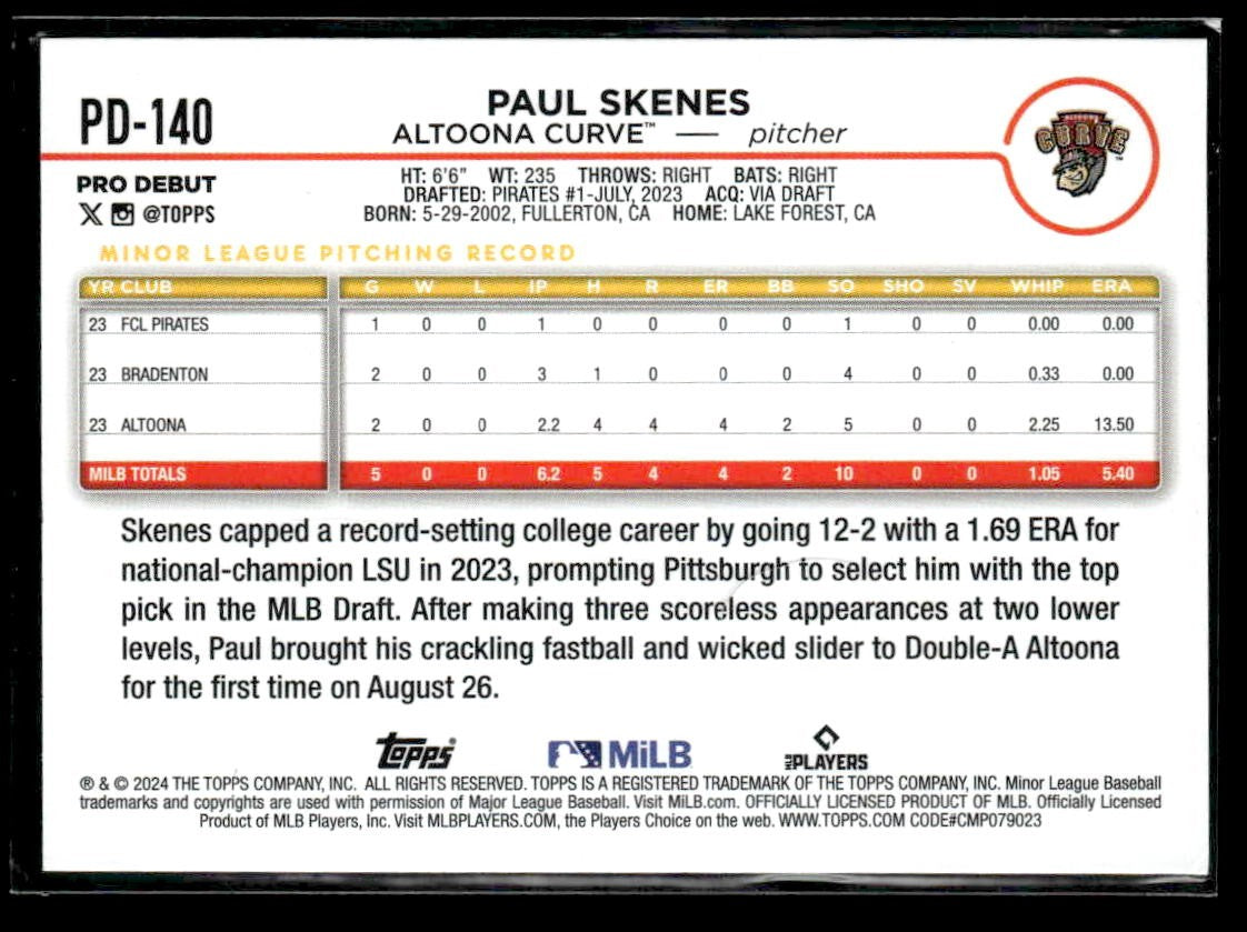 2024 Topps Pro Debut #PD-140 Paul Skenes