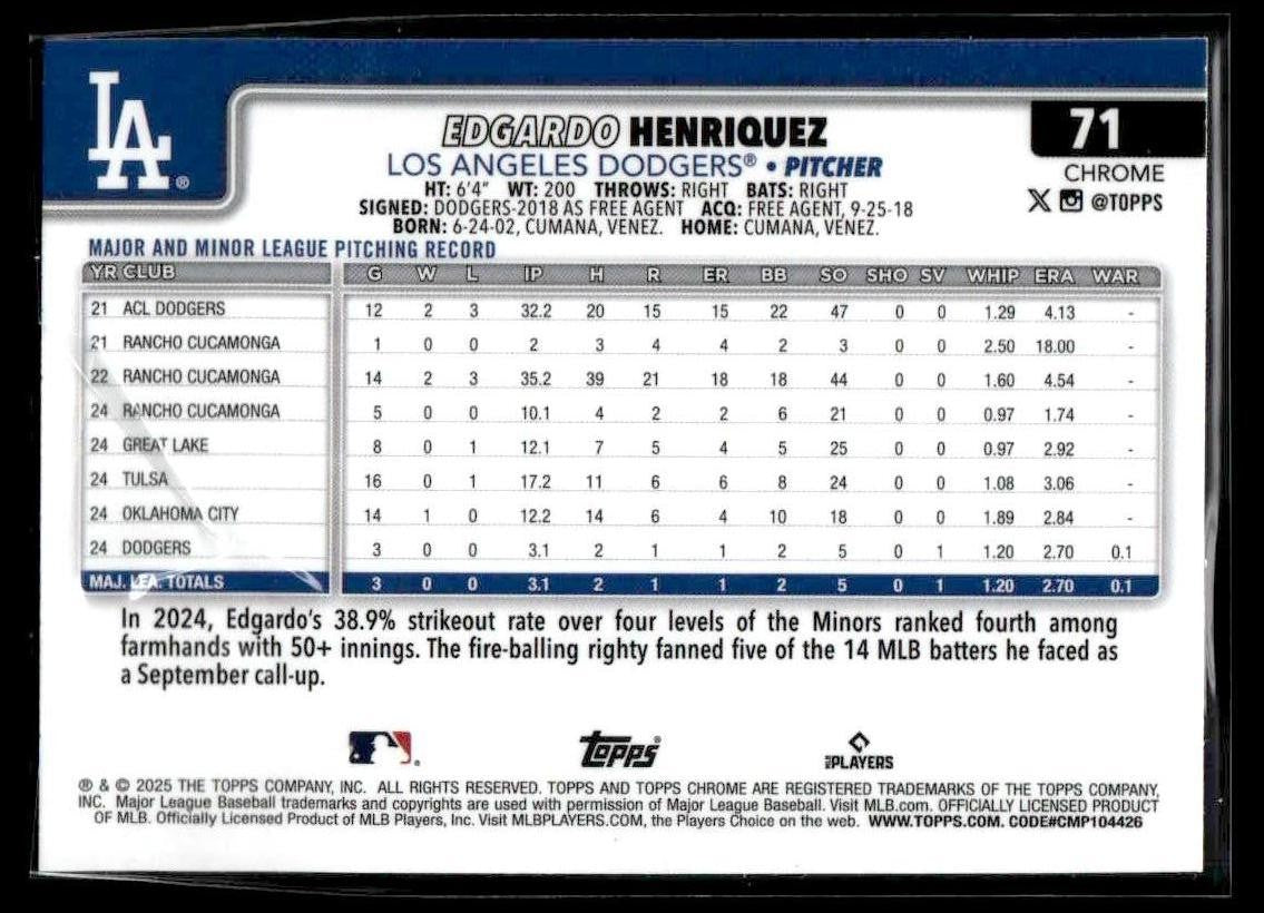 2025 Topps Chrome #71 Edgardo Henriquez X-Fractors