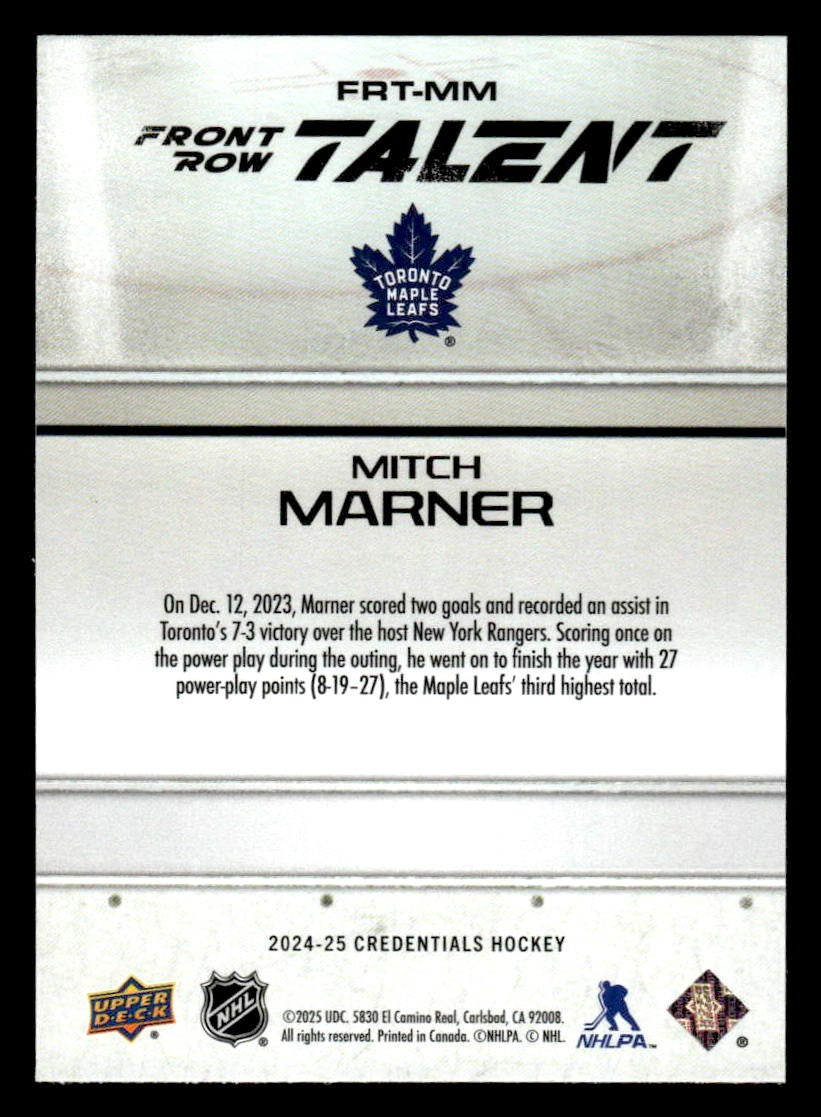 2024-25 Upper Deck Credentials #FRT-MM Mitch Marner Front Row Talent