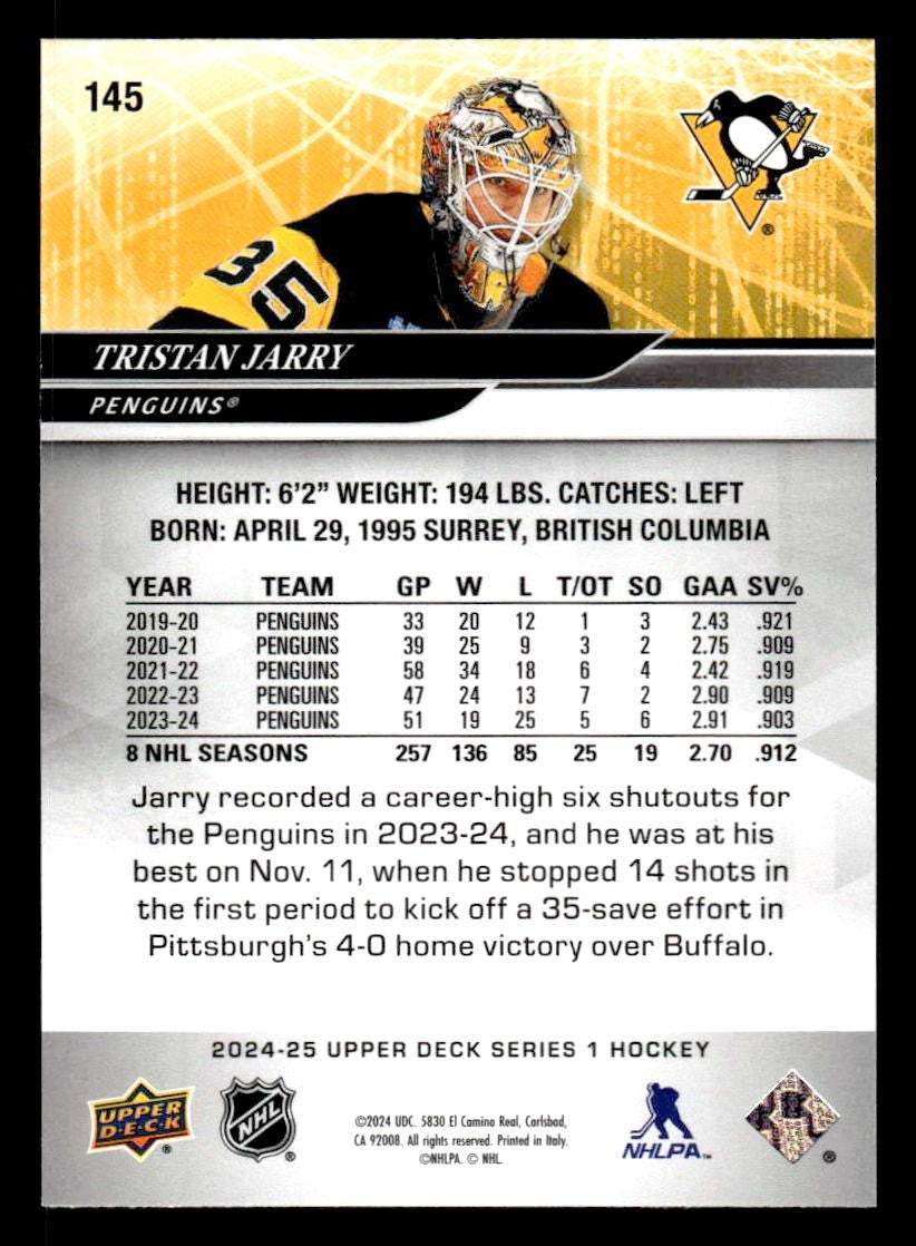 2024-25 Upper Deck #145 Tristan Jarry