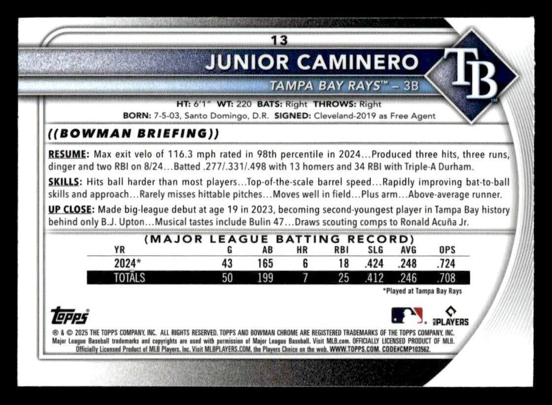 2025 Bowman #13 Junior Caminero Mega Refractor