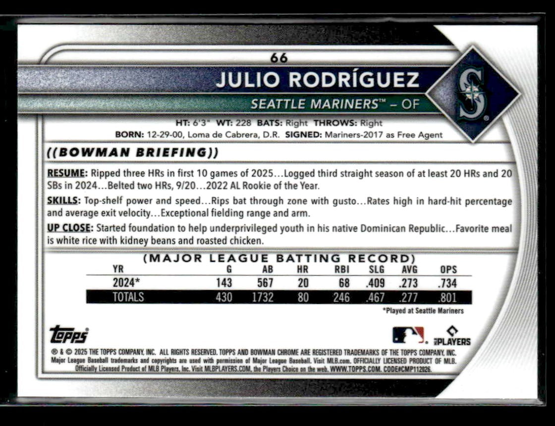 2025 Bowman Chrome #66 Julio Rodriguez