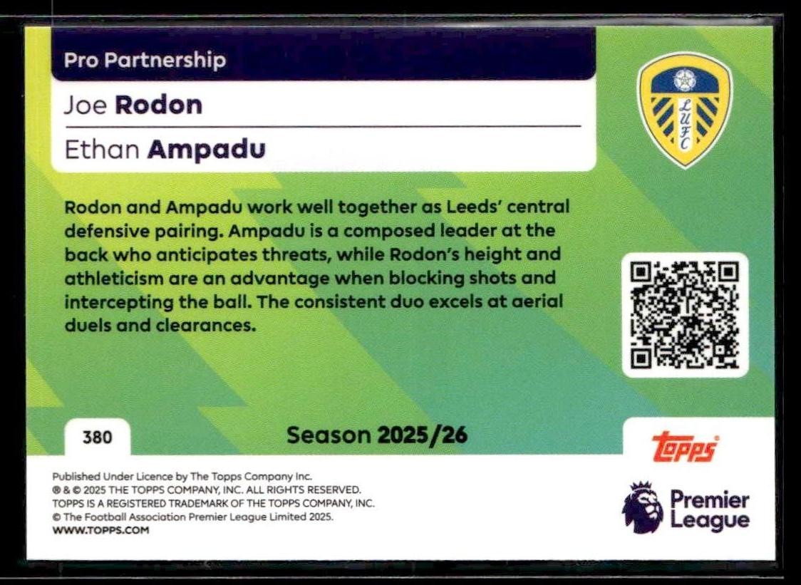 2025-26 Topps Premier League #380 Joe Rodon / Ethan Ampadu PS Rainbow Foil