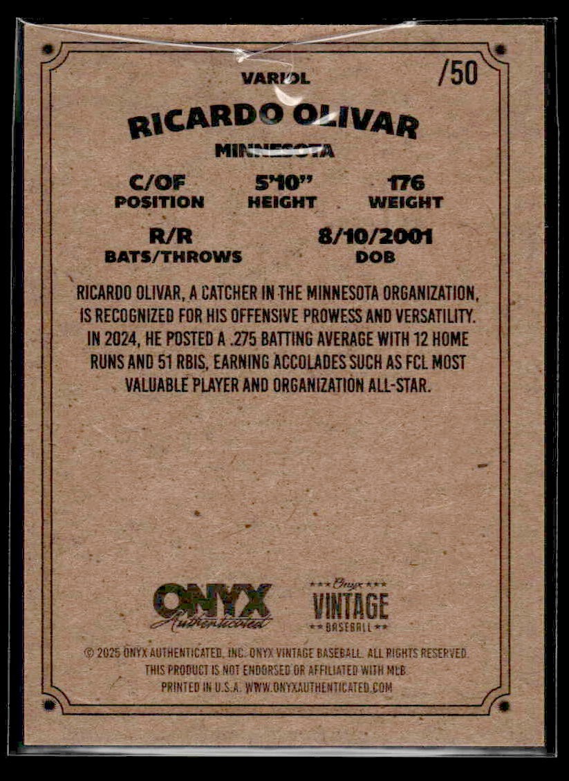 2025 Onyx Vintage #VARIOL Ricardo Olivar Autographs Gold Bordered #/50