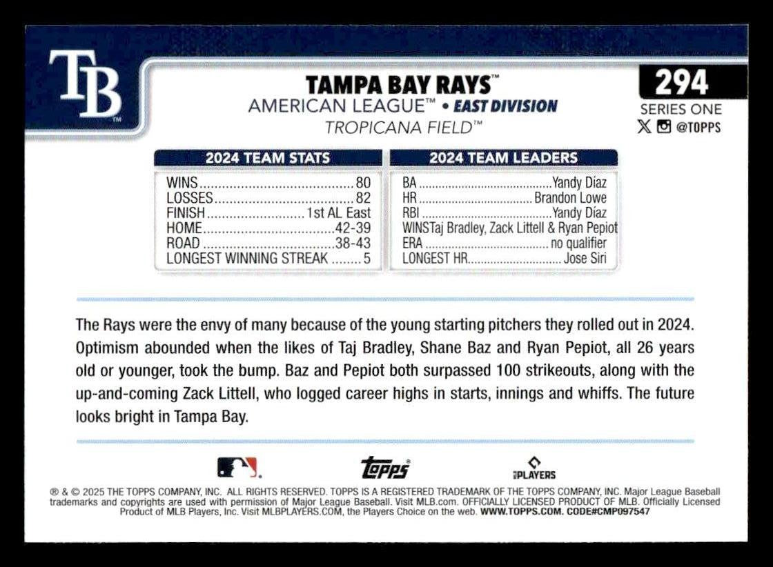 2025 Topps #294 Tampa Bay Rays