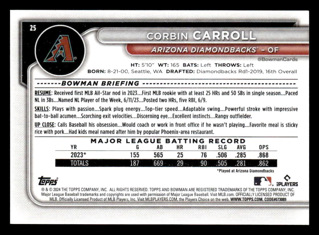 2024 Bowman #25 Corbin Carroll