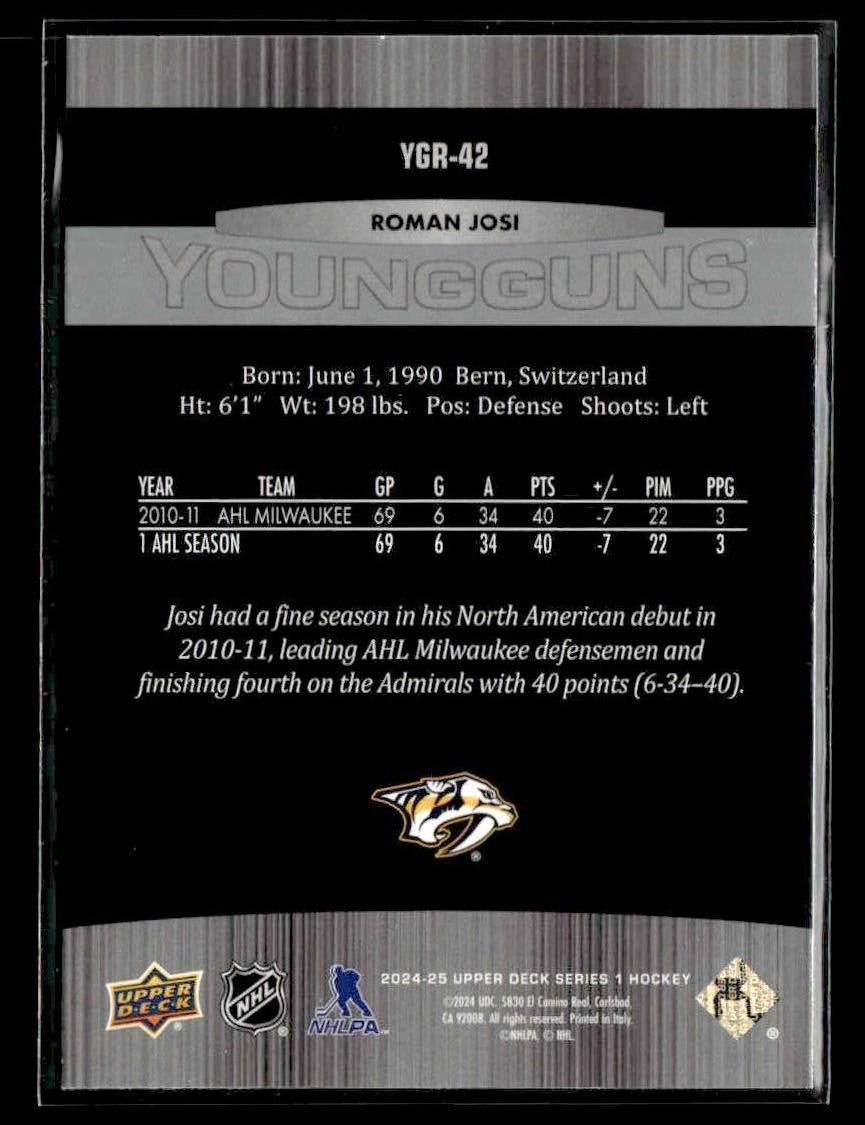 2024-25 Upper Deck #YGR-42 Roman Josi Young Guns Renewed (Series One)