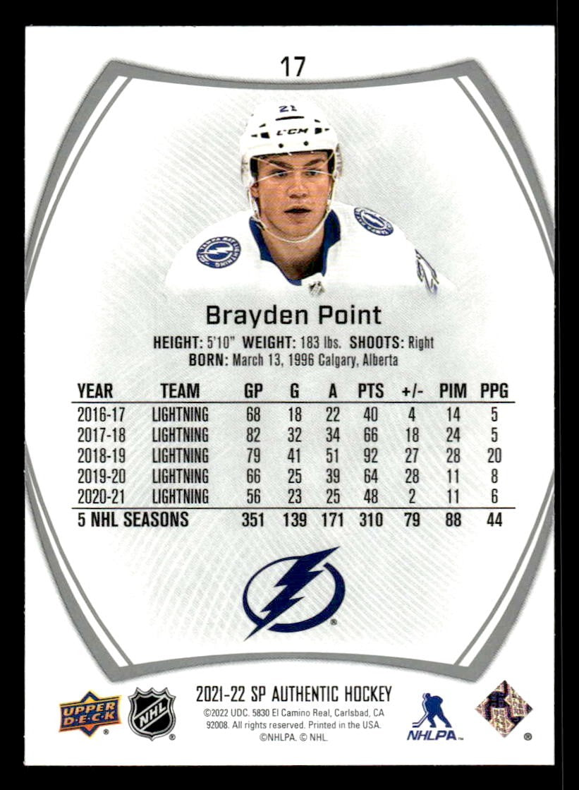 2021-22 SP Authentic #17 Brayden Point