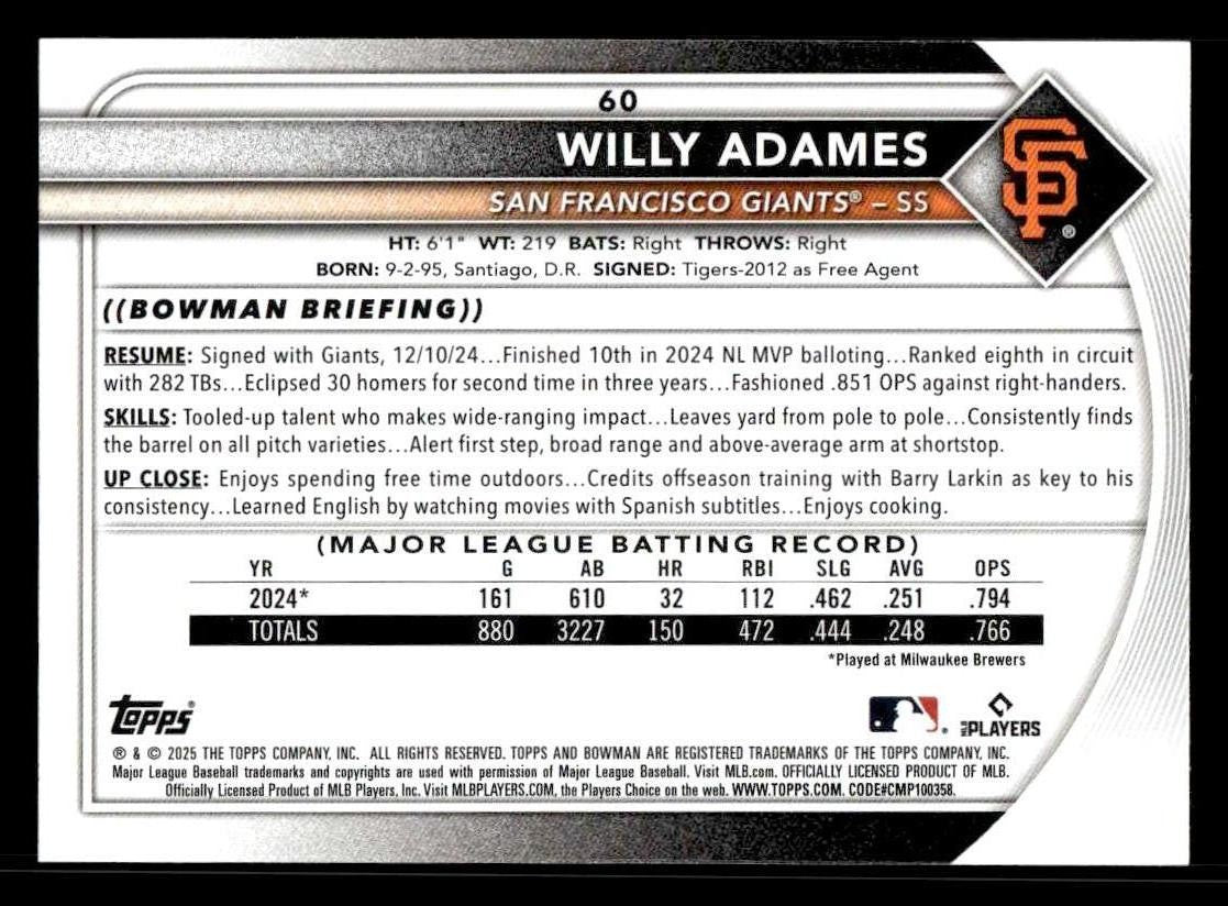 2025 Bowman #60 Willy Adames
