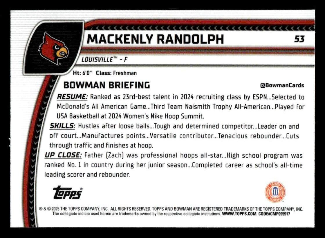 2024-25 Bowman University Chrome #53 Mackenly Randolph Blue Refractor #/199