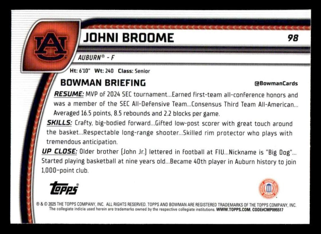 2024-25 Bowman University Chrome #98 Johni Broome X-Fractor