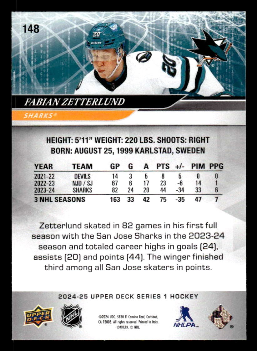 2024-25 Upper Deck #148 Fabian Zetterlund