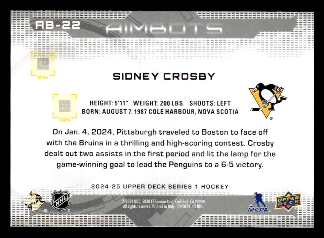 2024-25 Upper Deck #AB-22 Sidney Crosby Aimbots Speckle
