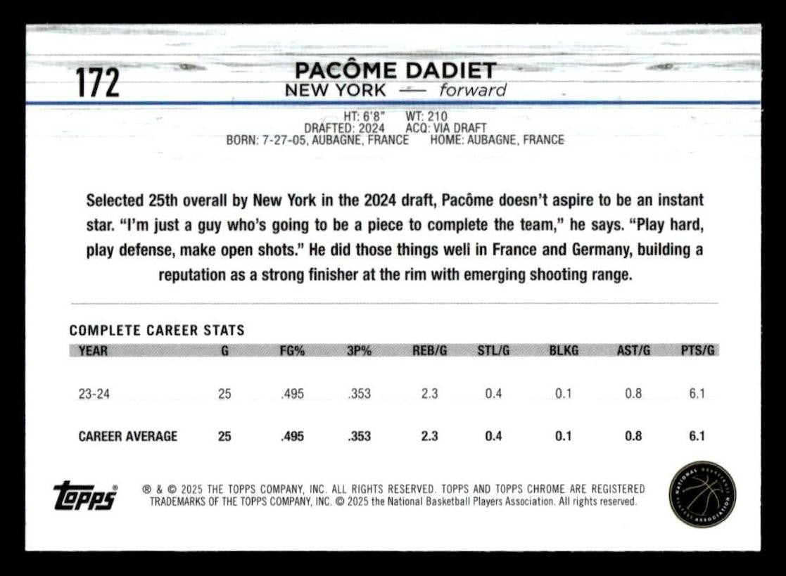 2024-25 Topps Chrome #172 Pacome Dadiet
