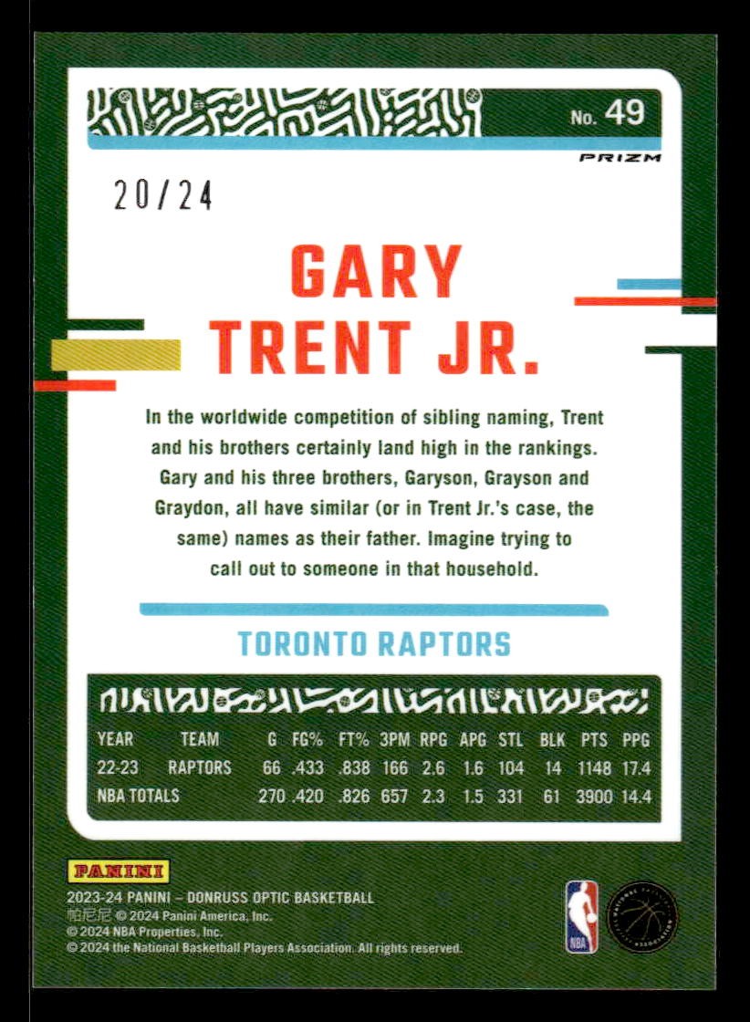 2023-24 Donruss Optic #49 Gary Trent Jr. Choice Blue Mojo #/24