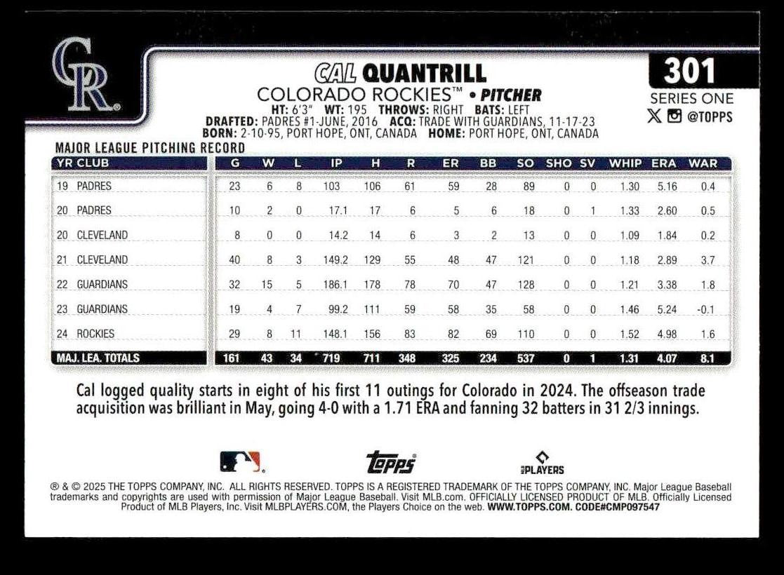 2025 Topps #301 Cal Quantrill