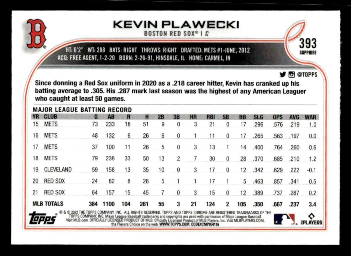2022 Topps Chrome Sapphire Edition #393 Kevin Plawecki