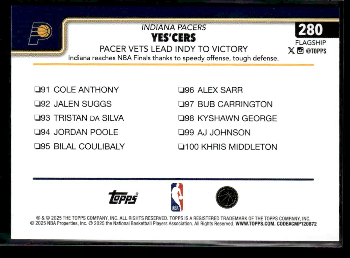 2025-26 Topps #280 Yes'Cers: Pacer Vets Lead Indy To Victory